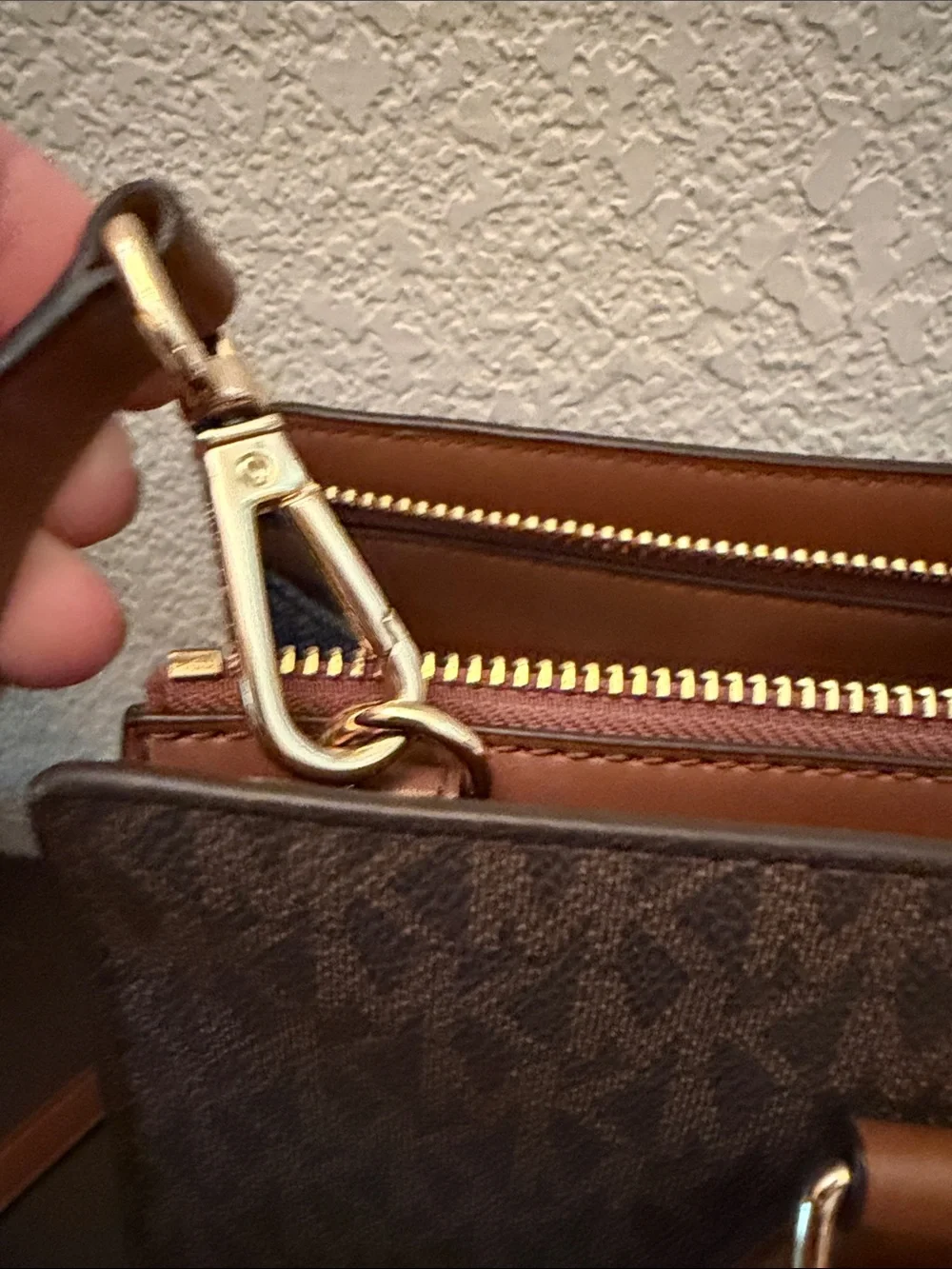 Michael Kors Brown Logo Satchel with Gold Hardware